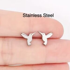 Stainless Steel Hummingbird Stud Earrings Hypoallergenic